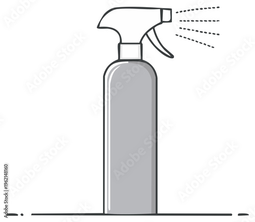 Drawn spray bottle emitting liquid droplets for cleaning and sanitation applications and disinfection purposes