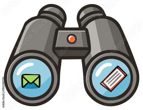 Binoculars Inspecting Communication: Mail and Message Symbols in Magnified Lenses