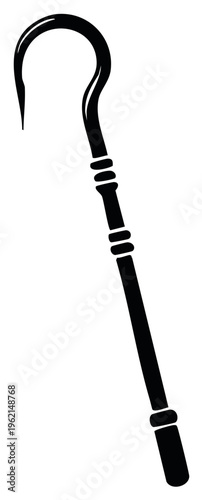 Black silhouette of a crook symbol. Ancient Egyptian or pharaoh iconography graphic.