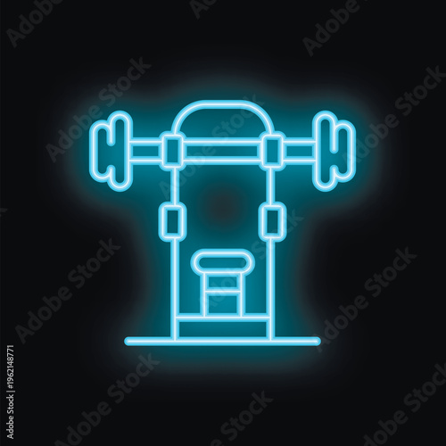 Blue neon sign of a bench press representing a gym workout and healthy lifestyle