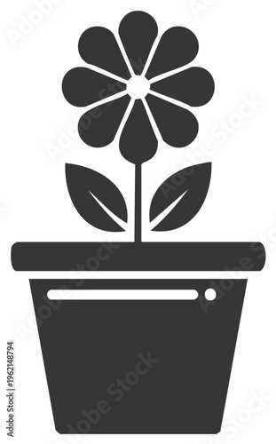 Minimalist Potted Flower Icon with Simple Leaves and Petals