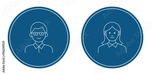 User Avatar Line Icons – Male and Female Profile Symbols in Circular Outline Style for UI, Apps, and Web Design