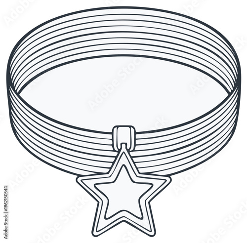 Line Art Choker Necklace with Star Pendant Amulet Charm Outline Illustration