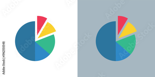 Modern flat design pie chart icon illustrating data distribution, statistical analysis, and performance metrics for business reports and digital dashboards