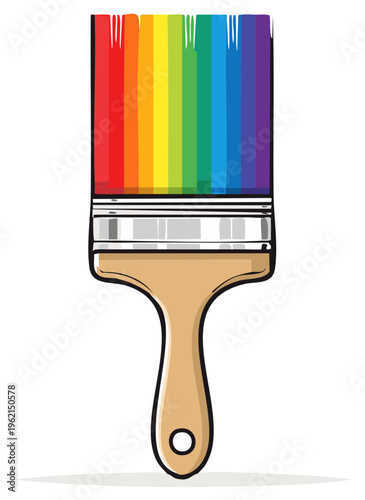 Vibrant paint brush with colorful rainbow bristles vector illustration symbolizing creativity and diversity