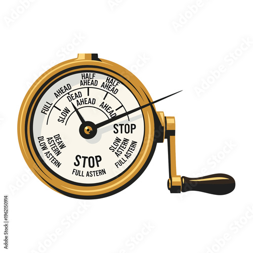 Marine Engine Order Telegraph Gauge Illustration Nautical Navigation Equipment Vintage Ship Control System Diagram Vector Graphic