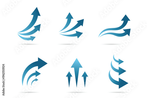 Dynamic wind arrow vector icons representing airflow and directional movement concepts.