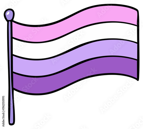 Waving pride flag with pink white and purple stripes representing a gender identity
