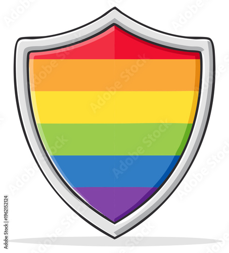 Shield with Rainbow Pride Flag Colors Offering Protection and Support