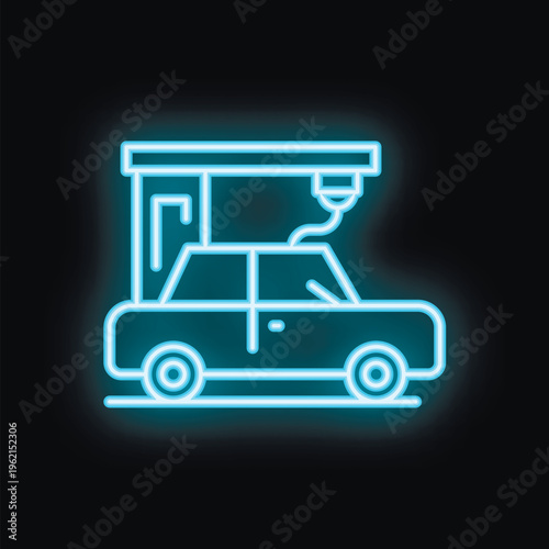 Electric vehicle refueling at charging station neon sign on black background