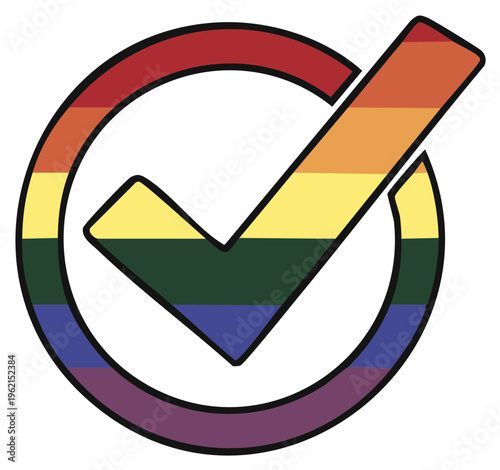 LGBTQ Pride Check Mark Illustration in Rainbow Colors for Approval Symbol