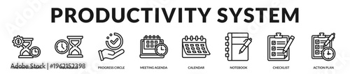 Professional banner highlighting productivity systems designed to improve time management, task tracking, and daily work organization in Lineal Icon Style