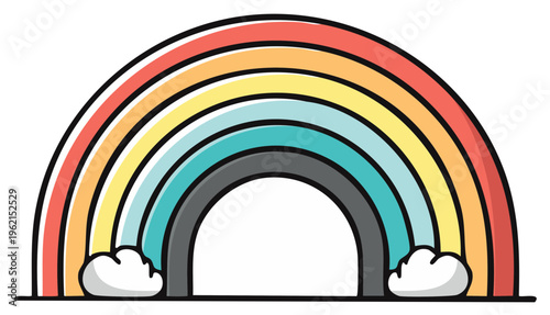 Colorful cartoon rainbow illustration with clouds and vibrant bands