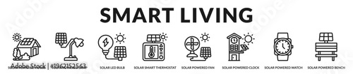 A lifestyle-focused banner showcasing smart solar-powered devices for modern and efficient homes in Lineal Icon Style
