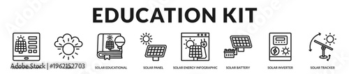 An educational banner designed to explain solar energy concepts through visual and digital tools in Lineal Icon Style