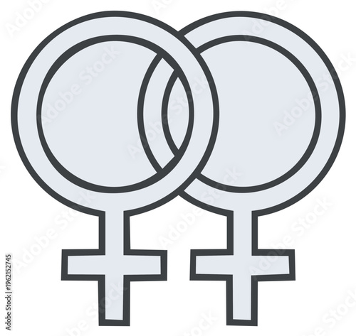 Two connected female gender symbols representing lesbian love, LGBTQ+ concept, symbol of women's rights