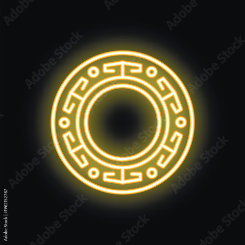 Glowing neon line casino chip icon isolated on black background vector illustration