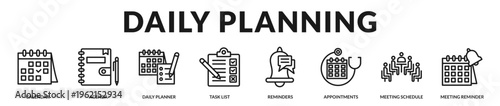 Professional banner presenting structured daily planning tools for organizing tasks, meetings, reminders, and appointments in Lineal Icon Style