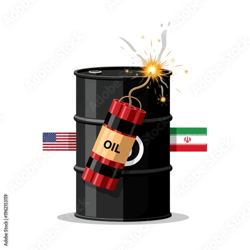 Oil Barrel Explosion US Iran Flag Conflict Political Cartoon Illustration Stock Footage Graphic Design Energy Crisis Global Tension