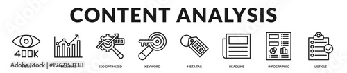 Professional banner visualizing analytical tools used to evaluate performance, track search ranking, and measure digital content effectiveness in Lineal Icon Style