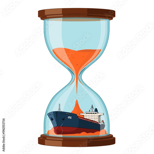 Hourglass with Oil Tanker Inside Time Concept Illustration Stock Footage Visual Metaphor for Resource Depletion and Urgency