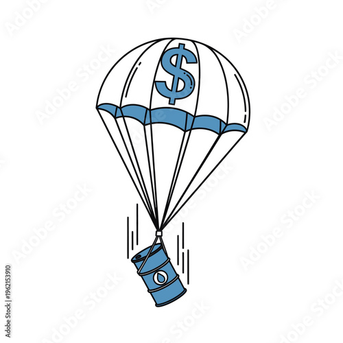 Cartoon Money Parachute Illustration Financial Aid Drop Concept Vector Graphic Design Business Investment Symbol Stock Image