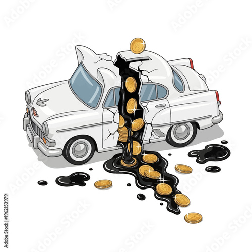 Car Crash Financial Loss Illustration Money Damage Concept Stock Image Vector Graphic Design Business Problem Economic Crisis