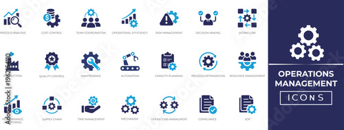 Containing including supply chain,management, optimization, task, maintenance, risk, production and more. Solid vector icon collection. 