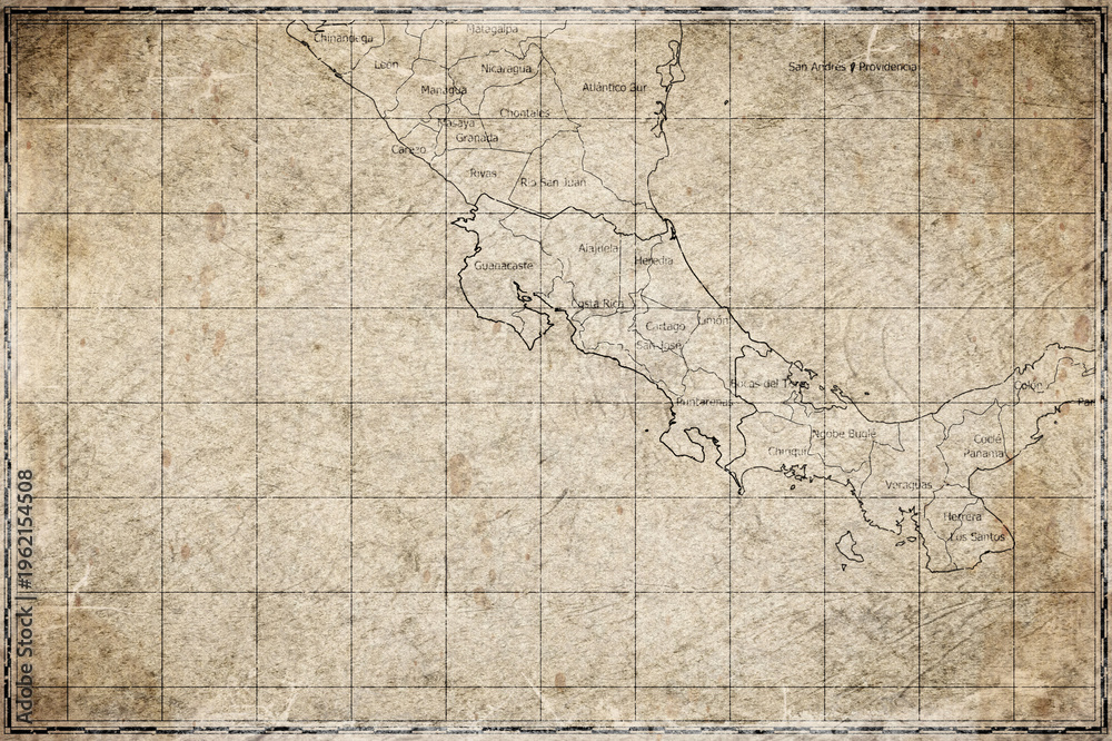 Obraz premium Vintage Map Of Costa Rica With Provincial Boundaries On Retro Paper Background