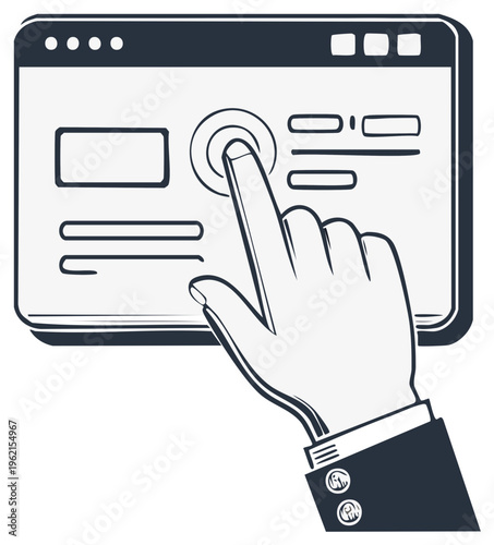 Hand touching screen interface. Digital technology and innovation concept.