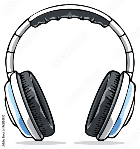 Cartoon illustration of headphones isolated on white background.