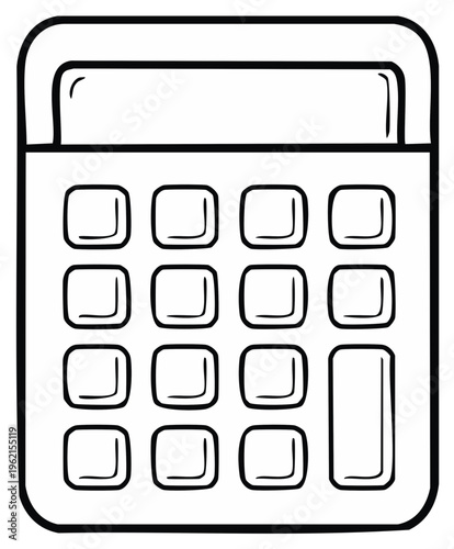 Line Art Illustration of a Calculator with Buttons and Display Area for Coloring Page