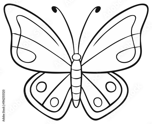 Outline of a beautiful butterfly with symmetrical wings and elegant antennae ready for coloring