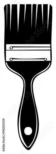 Simple black and white illustration of a paintbrush, featuring a visible handle and bristles on a clean background graphic
