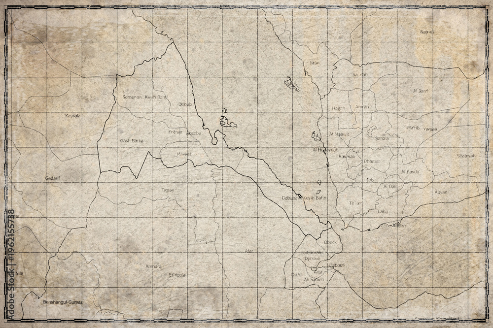 Fototapeta premium Vintage Map Of Eritrea With Regional Boundaries On Retro Paper Background