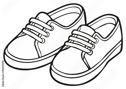 Illustration of Sport Shoes Sneakers Pair, Outline Drawing for Coloring Page, Canvas Shoes with Shoelaces, Casual Footwear
