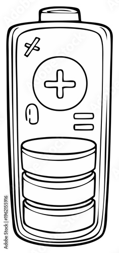 Battery schematic with positive and negative symbols vector illustration.