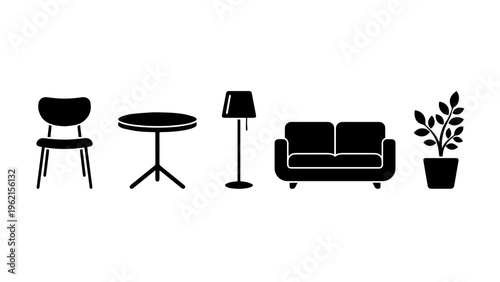Curated Collection of Digital Furniture Icons for AI-Enhanced Interior Design, Virtual Space Planning, and Modern Home Layouts