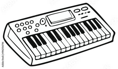 Digital keyboard illustration with keys and display for music creation and audio production vector art
