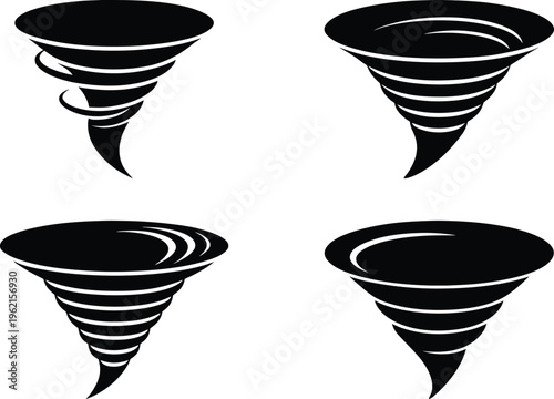 Tornado swirl vortex twister hurricane vector icon set