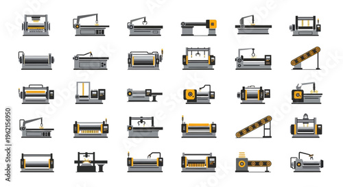 Collection of various industrial machines and tools icons.