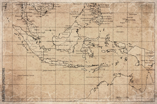 Vintage Map Of Indonesia With Provincial Boundaries On Retro Paper Background