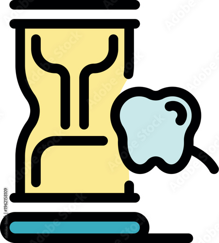 Hourglass with tooth being pulled out representing dental implant procedure and tooth extraction