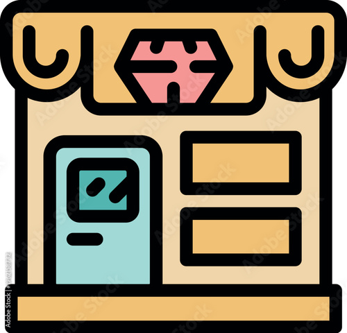 Jewelry store facade featuring a prominent diamond sign, display windows, and an entrance, symbolizing luxury retail and the allure of precious gems