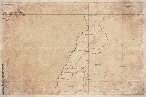 Vintage Map Of Lebanon With Governorates On Retro Paper Background