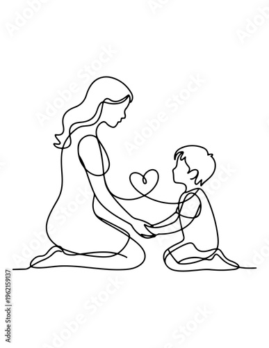 A mother and child sharing a heartfelt moment together on their knees.