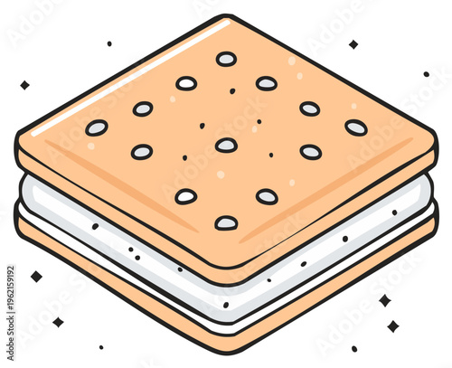 Cute cartoon illustration of a square cracker sandwich with sweet cream