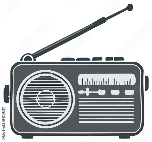 Retro Radio Icon: Vintage Receiver with Antenna, Illustration