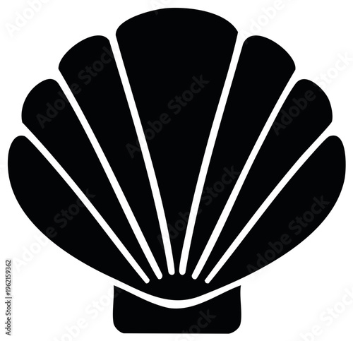 Stylized Black Scallop Shell Silhouette Symbol for Marine Life and Summer Holidays