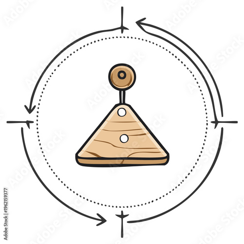 Hand drawn wooden planchette in a cyclical arrow target symbol for divination and spiritualism.